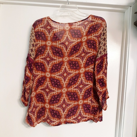 BILA ETHNIC PRINT PEASANT HIPPIE BOHO TOP, XL - Picture 3 of 6